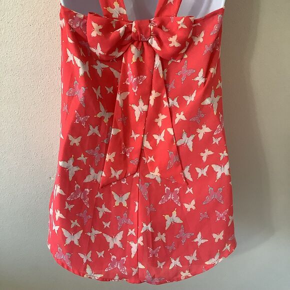 NWT Candie's Coral Y2K Butterfly Print Summer Festival Strappy Bow Top Small - Picture 6 of 8